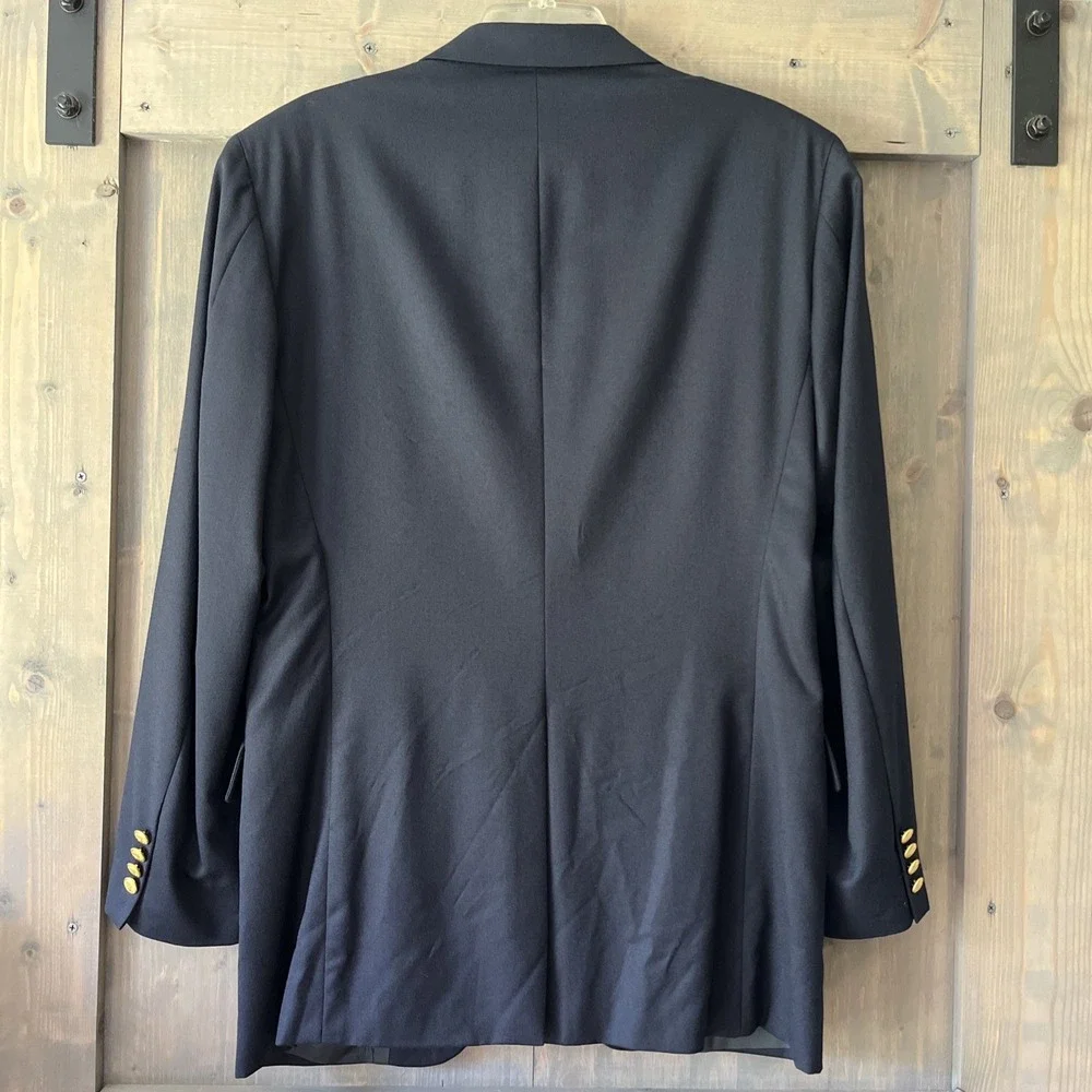 Vintage Stanley Blacker Navy Blue Gold Button Sport Coat Size 40L‎